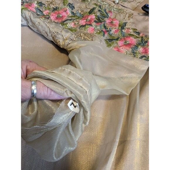 Hayat Embroidered Beige Pink Green Floral Kurti Dress S/M Ethereal Special Occas - Picture 11 of 14